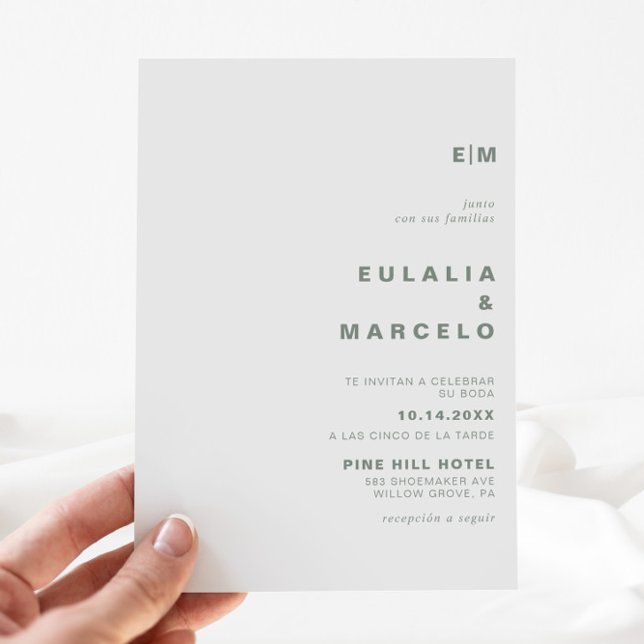 Minimalist Formal Initial Green Boda Wedding  Invitation (Creator Uploaded)