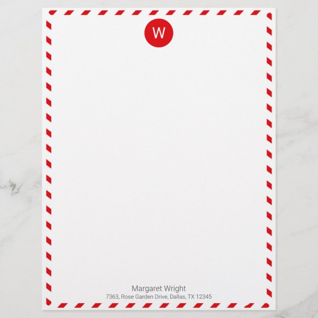 Minimalist Formal Red Air Mail Monogrammed Custom Letterhead (Front)