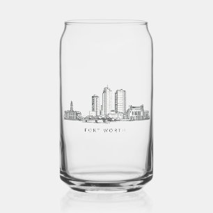 Minimalist Fort Worth Skyline Line Art Can Glass