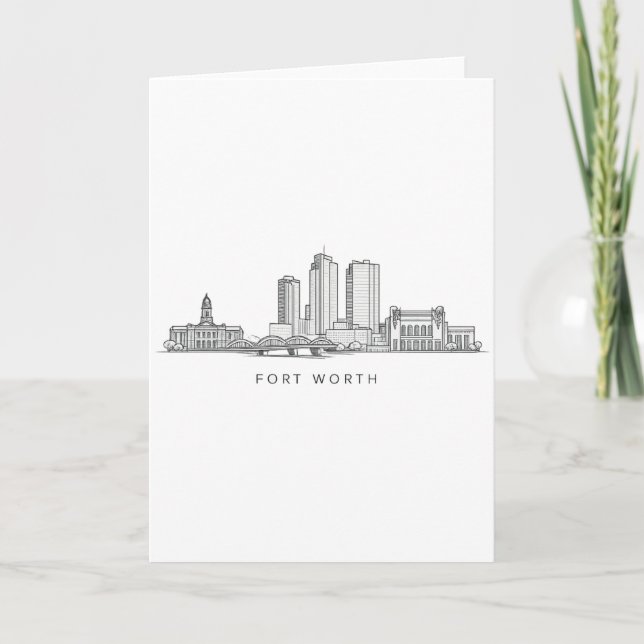 Minimalist Fort Worth Skyline Line Art Card (Front)