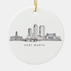 Minimalist Fort Worth Skyline Line Art Ceramic Tree Decoration