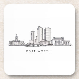 Minimalist Fort Worth Skyline Line Art Coaster