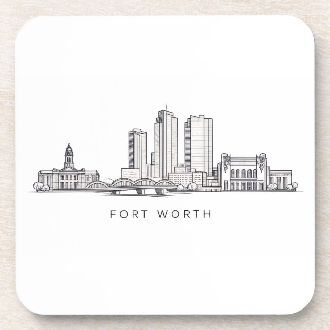 Minimalist Fort Worth Skyline Line Art Coaster (Front)