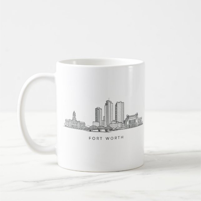 Minimalist Fort Worth Skyline Line Art Coffee Mug (Left)