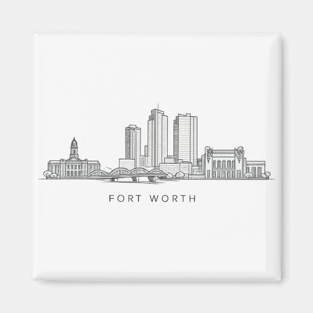 Minimalist Fort Worth Skyline Line Art Magnet (Front)
