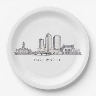 Minimalist Fort Worth Skyline Line Art Paper Plate