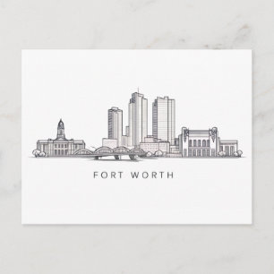 Minimalist Fort Worth Skyline Line Art Postcard