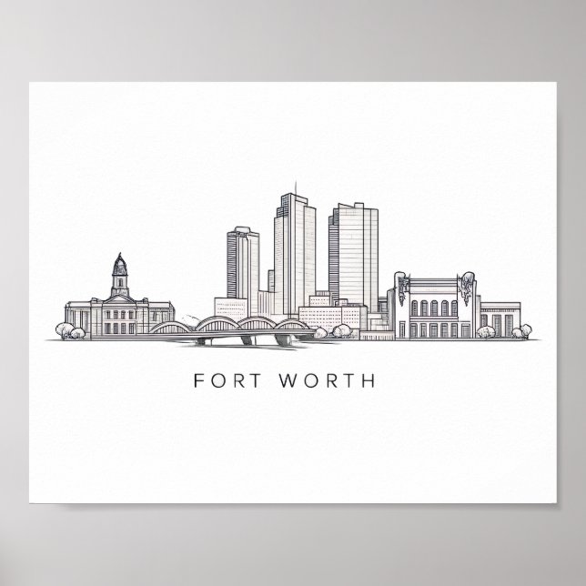 Minimalist Fort Worth Skyline Line Art Poster (Front)