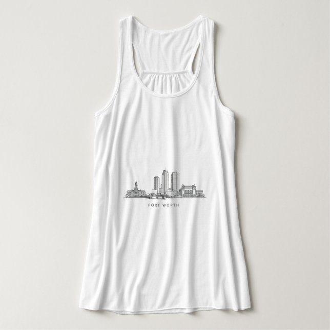 Minimalist Fort Worth Skyline Line Art Singlet (Design Front)