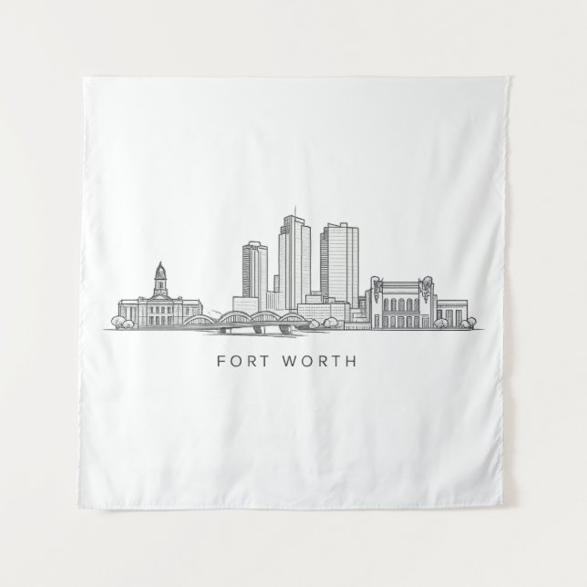 Minimalist Fort Worth Skyline Line Art Tapestry (Front)
