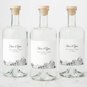 Minimalist Fort Worth Wedding Custom Liquor Bottle Label