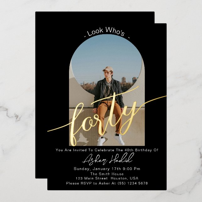 Minimalist Forty 40th Birthday Party Gold  (Front/Back)