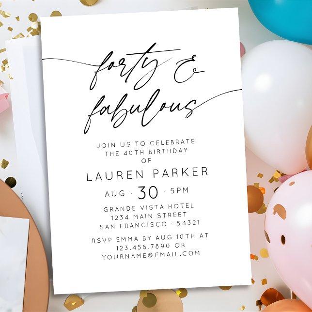 Minimalist Forty and Fabulous 40th Birthday Party  Invitation (Creator Uploaded)