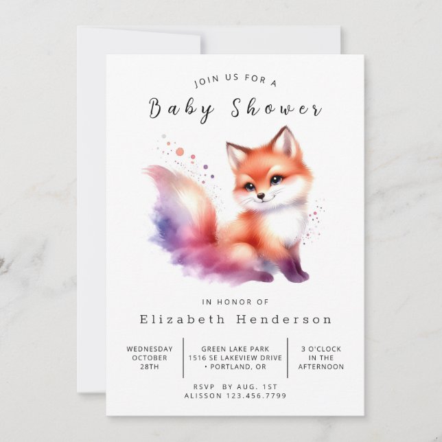 Minimalist Fox Design Fox Baby Shower Invitation (Front)
