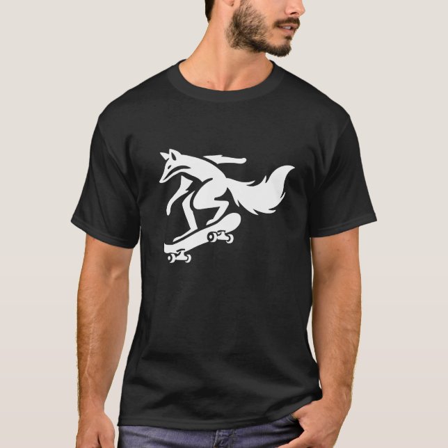 Minimalist fox on skateboard silhouette T-Shirt (Front)