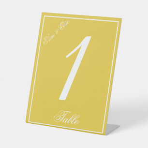 Minimalist Frame Mustard Yellow Table Number Pedestal Sign