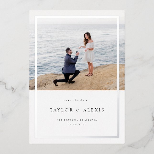 Minimalist Frame Photo Save the Date Silver (Front)