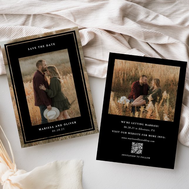 Minimalist Framed Photo QR Website Wedding Save The Date (Creator Uploaded)