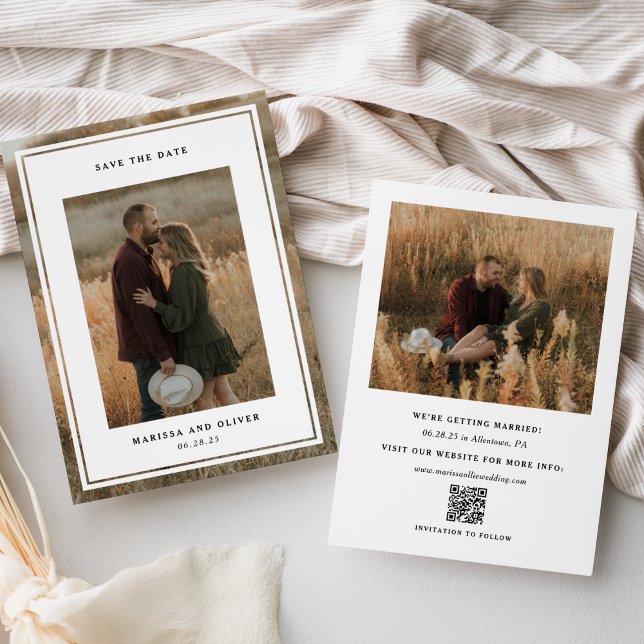 Minimalist Framed Photo QR Website Wedding Save The Date (Creator Uploaded)