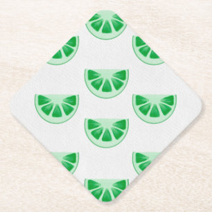 Minimalist Fresh Green Lime Slices Canvas Pattern Paper Coaster