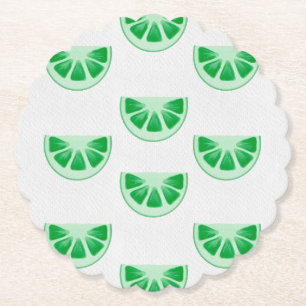 Minimalist Fresh Green Lime Slices Canvas Pattern Paper Coaster