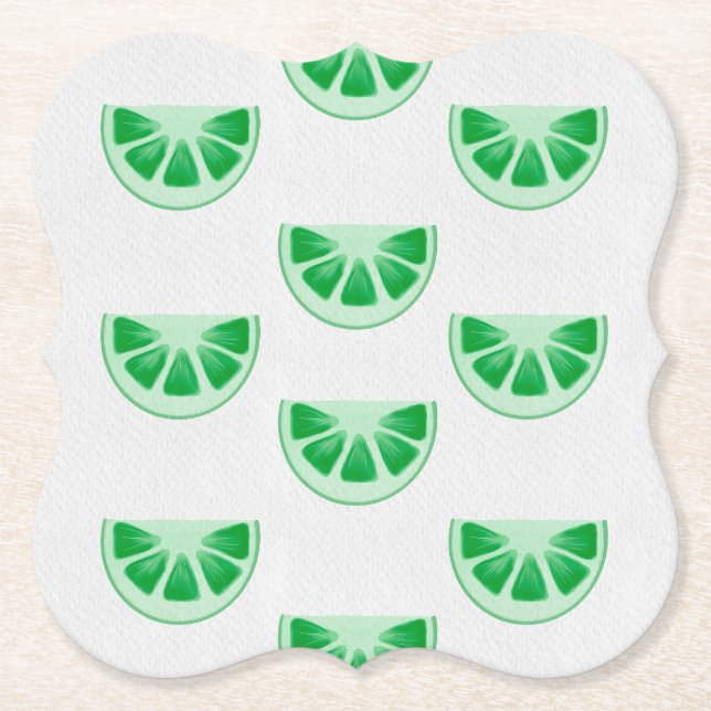 Minimalist Fresh Green Lime Slices Canvas Pattern Paper Coaster (Front)