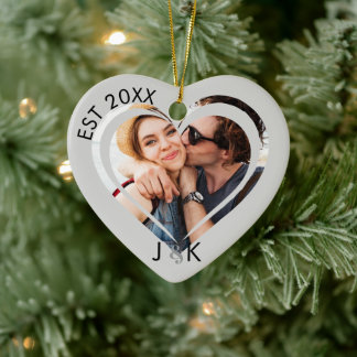 Minimalist Frist Christmas Together Couple Photo  Ceramic Tree Decoration