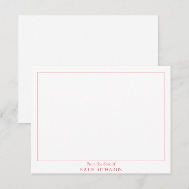 Minimalist From the desk of Square Border Pink Card (Front/Back)