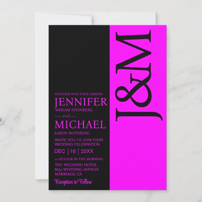 Minimalist Fuchsia QR Code on Back Wedding Invitation (Front)