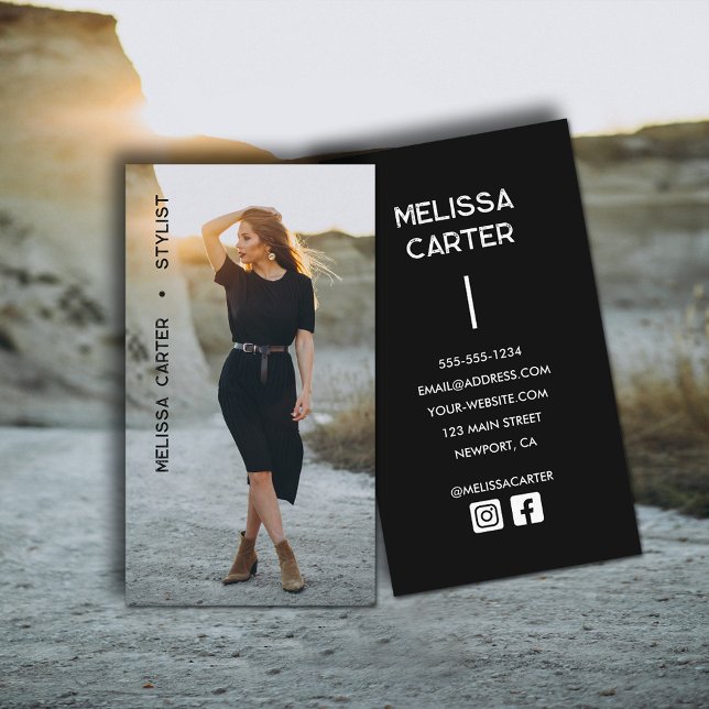 Minimalist Full Photo Simple Business Card (Minimalist full photo simple business cards with social media icons on the back)