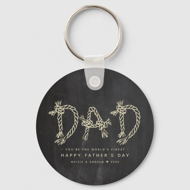 Minimalist Fun Chalkboard Dad Monogram Key Ring (Front)