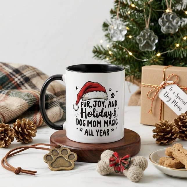 Minimalist Fun Christmas Hat & Typography Dog Mum  Mug (Creator Uploaded)