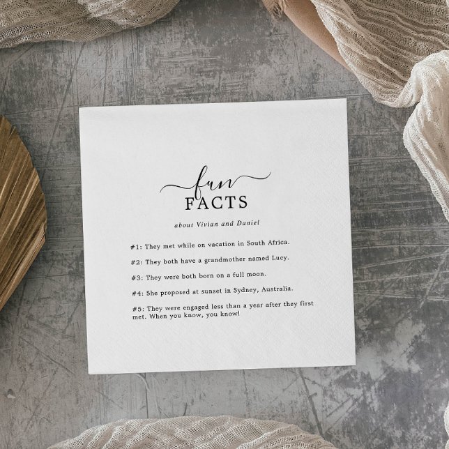 Minimalist Fun Facts Wedding Napkins (Creator Uploaded)