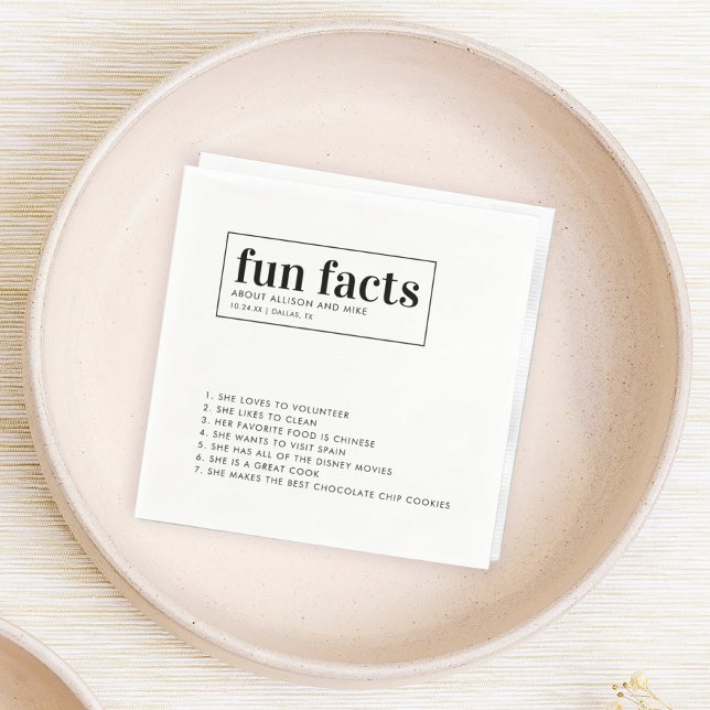 Minimalist Fun Facts Wedding Napkins (Creator Uploaded)