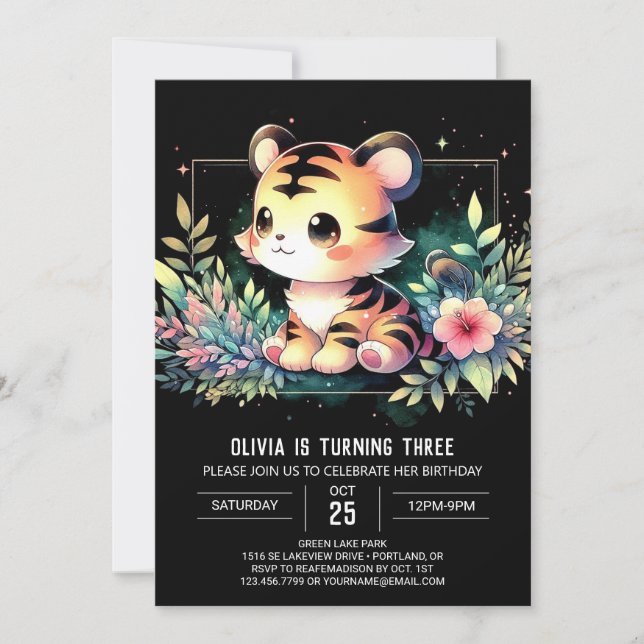 Minimalist Fun Tiger Birthday Invitation (Front)