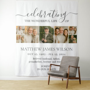 Minimalist Funeral Celebration Life Photo Collage Tapestry