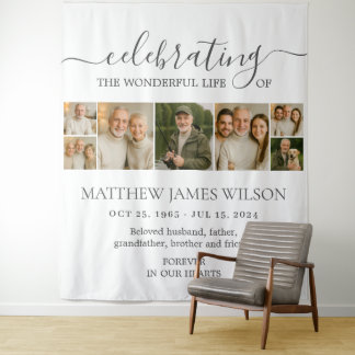 Minimalist Funeral Celebration Life Photo Collage Tapestry