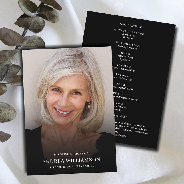 Minimalist Funeral Celebration of Life Photo Programme (Funeral Celebration of Life Program, your photo on front and Order of Service on the back)