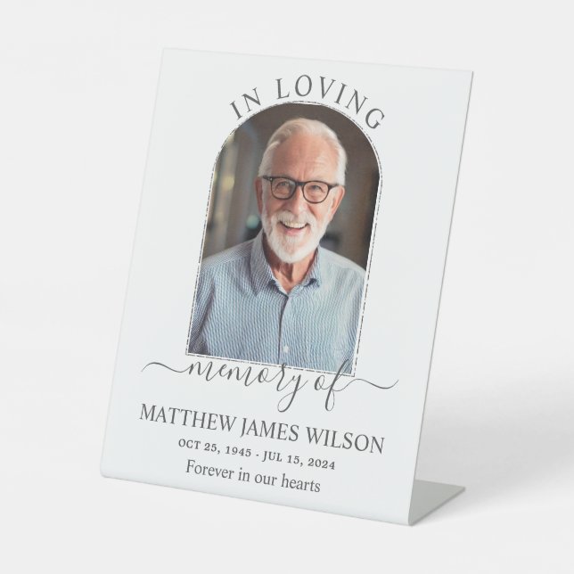 Minimalist Funeral Memorial In Loving Memory Photo Pedestal Sign (Front)