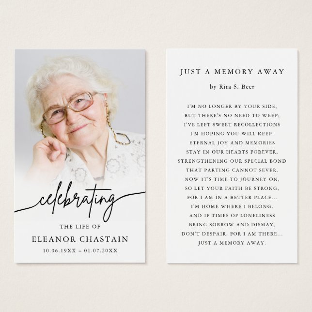 Minimalist Funeral Memorial Prayer Photo Cards (Front & Back)
