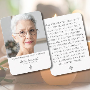 Minimalist Funeral Photo Cross Prayer Card