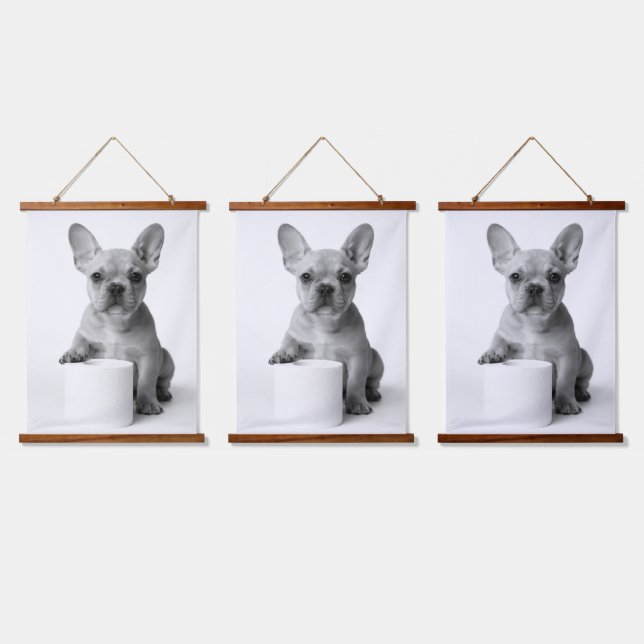 Minimalist Funny French Bulldog Guards ToiletPaper Hanging Tapestry (Triple)