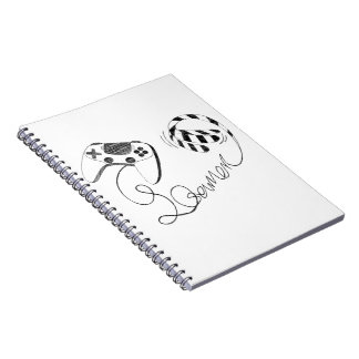 Minimalist Gamer Cat Line Art - Controller Cable Notebook