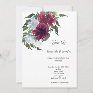 Minimalist Gay LGBGQ QR Code Floral Wedding Invit Invitation