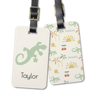 Minimalist Gecko & Tropical Motif Pattern All Ages Luggage Tag