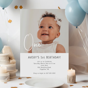 Minimalist Gender Neutral Any Age Photo Birthday Invitation