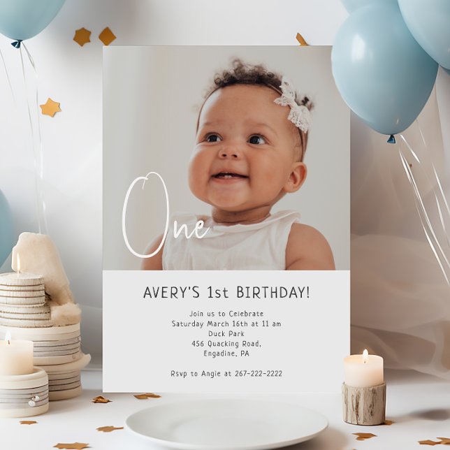 Minimalist Gender Neutral Any Age Photo Birthday Invitation (Creator Uploaded)