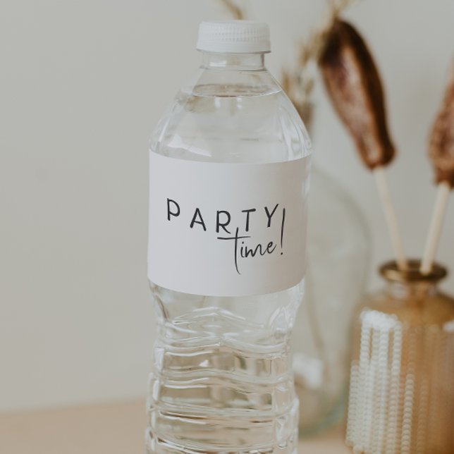 Minimalist Gender Neutral Birthday Party Time Water Bottle Label (Creator Uploaded)