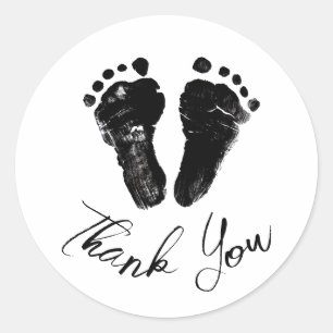 Minimalist Gender Neutral Footprints Baby Shower Classic Round Sticker