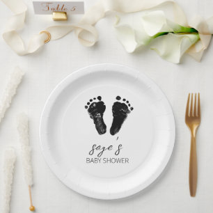 Minimalist Gender Neutral Footprints Baby Shower Paper Plate